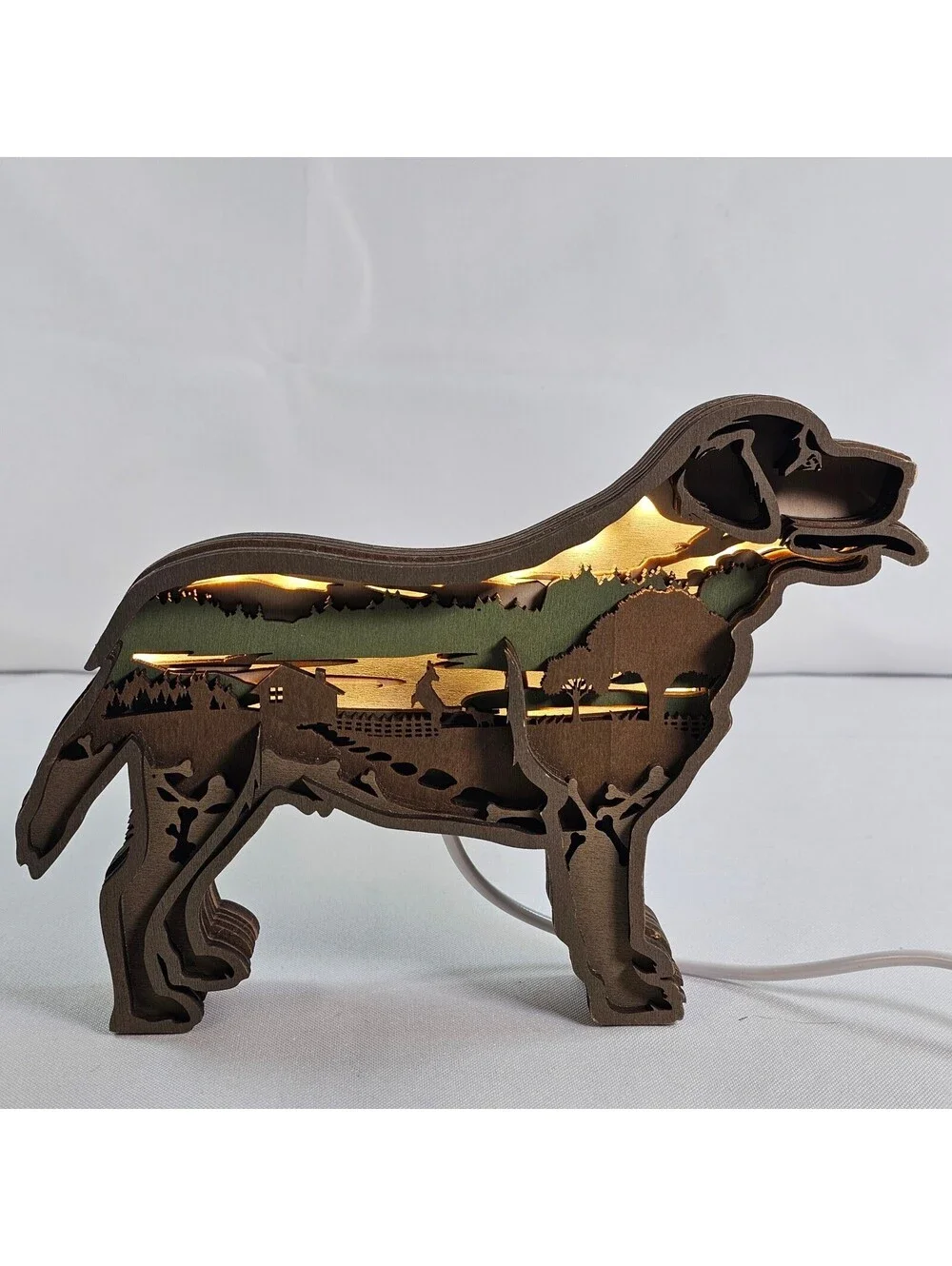 HiPARK 3D Wooden Dog LED Night Light Golden Retriever Labrador Wood Sculpture